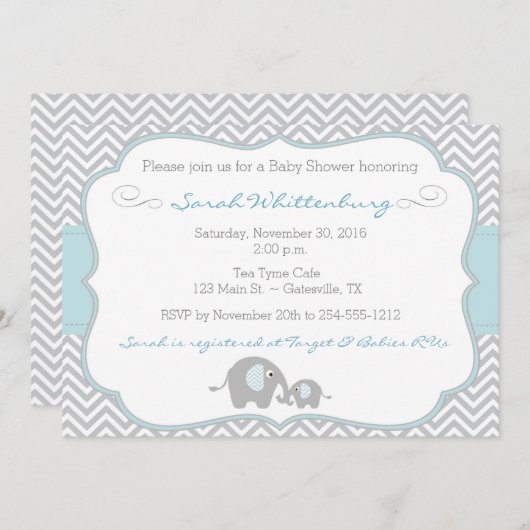 Mama u. ich Elefant-Zickzack Einladung (Vorne/Hinten)