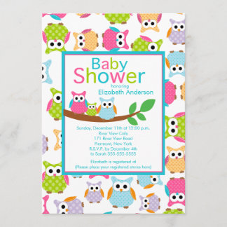 Mama-u. Vater-Eulen mit Baby-Eulen-Baby-Dusche Einladung