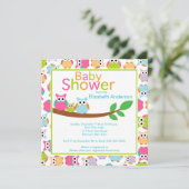 Mama-u. Vater-Eulen mit Baby-Eulen-Baby-Dusche Einladung (Stehend Vorderseite)