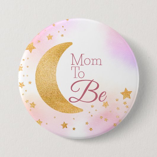 Mama über der Mond Girl Babydusche pink zu sein Button (Vorderseite)