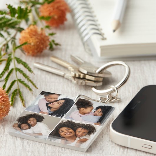 Mama und Baby 4-Foto Collage Schlüsselanhänger (Vorderseite rechts)