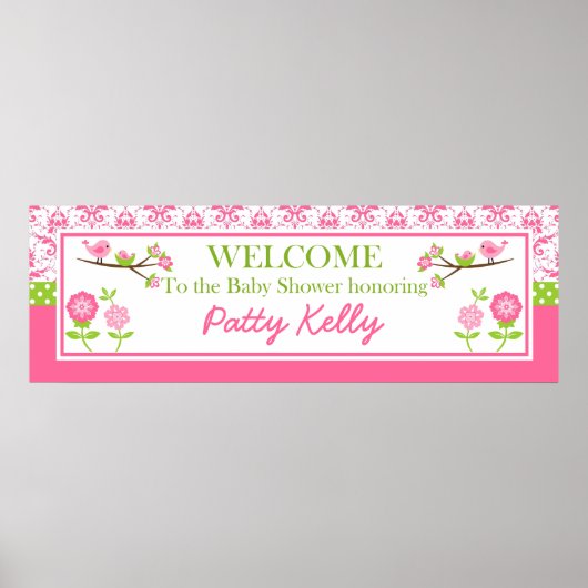 Mama und Baby Bird rosa Duschbanner personalisiere Poster (Vorne)