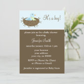 Mama und Baby Birds Boy Baby Dusche Einladung (Stehend Vorderseite)