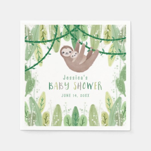 Mama und Baby Boy oder Girl Sloth Dschungel Serviette (Vorderseite)