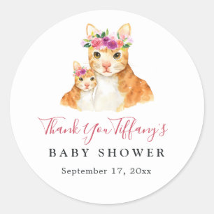 Mama und Baby Cat Floral Danke Kinderdusche Runder Aufkleber