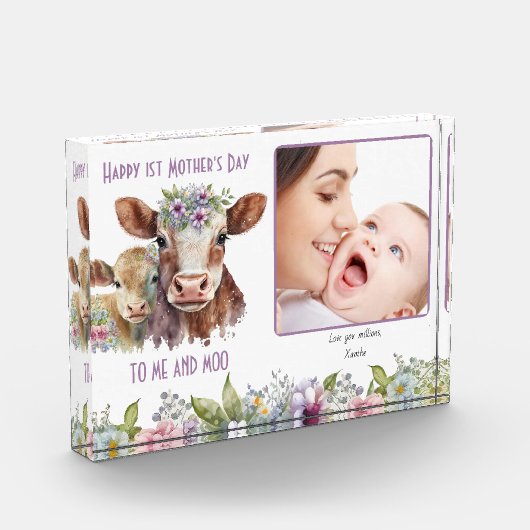 Mama und Baby Cow Me und Moo Mother's Day Fotoblock (Links)