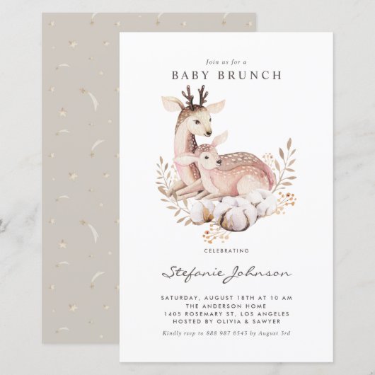 Mama und Baby Deer Fall Baby Brunch Einladung (Vorne/Hinten)