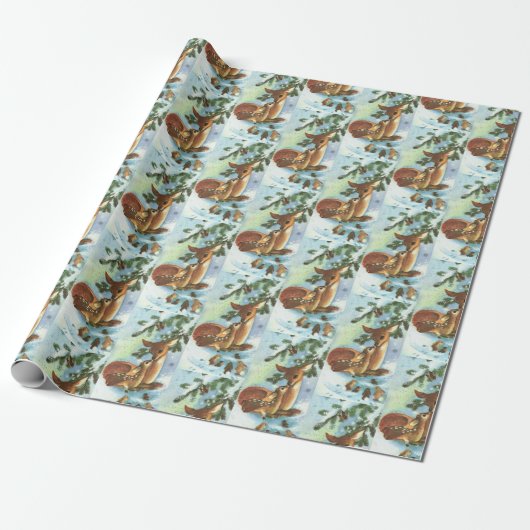 Mama und Baby Deer Pattern Retro Weihnachten Geschenkpapier (Ungerollt)