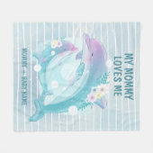 Mama und Baby-Delphine mit Blume Mami Lieben Fleecedecke (Vorderseite (Horizontal))