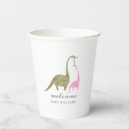Mama und Baby Dinosaur Pink Baby Dusche Pappbecher (Vorderseite)