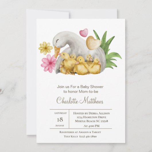 Mama und Baby Duck Aquatic Animals Babydusche I Einladung (Vorderseite)