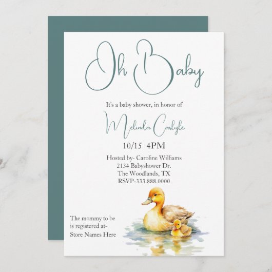 Mama und Baby Duck Baby Duck Einladung (Vorne/Hinten)