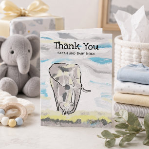 Mama und Baby-Elefant Baby Shower Dankeskarte