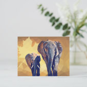 Mama und Baby Elefant im Herbst Postkarte (Stehend Vorderseite)