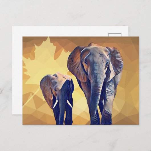 Mama und Baby Elefant im Herbst Postkarte (Vorne/Hinten)