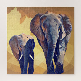 Mama und Baby Elefant im Herbst Puzzle
