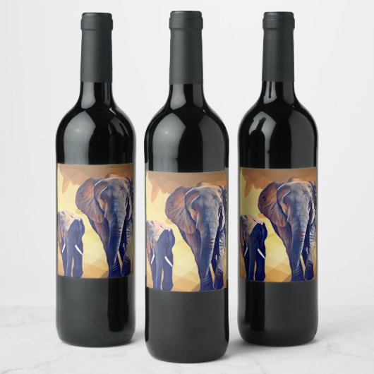 Mama und Baby Elefant im Herbst Weinetikett (Flaschen)