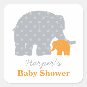 Mama und Baby-Elefant Orange Babyparty Quadratischer Aufkleber