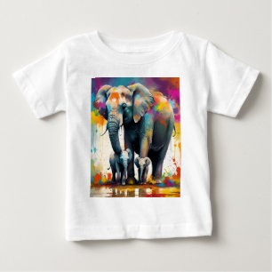 Mama- und Baby-Elefanten Farb-Splash, Baby T-shirt
