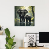 Mama und Baby Elephant im afrikanischen Regenwald Poster (Heimbüro)
