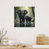 Mama und Baby Elephant im afrikanischen Regenwald Poster (Küche)