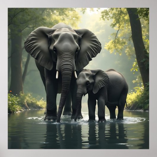 Mama und Baby Elephant im afrikanischen Regenwald Poster (Vorne)