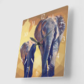 Mama und Baby Elephant im Herbstwurzelkissen Quadratische Wanduhr (Winkel)