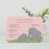 Mama und Baby Elephant Pink Babydusche Einladung (Stehend Vorderseite)