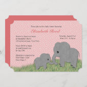 Mama und Baby Elephant Pink Babydusche Einladung (Vorne/Hinten)