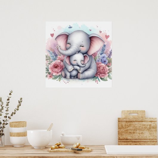 Mama und Baby Elephant Poster (Küche)