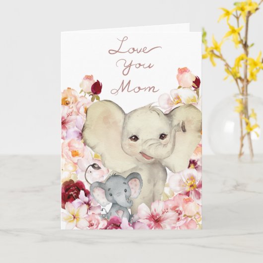 Mama und Baby Elephant's Day Card Karte (Gelbe Blume)