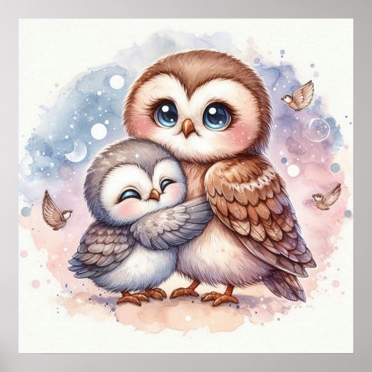 Mama und Baby-Eule Poster (Vorne)