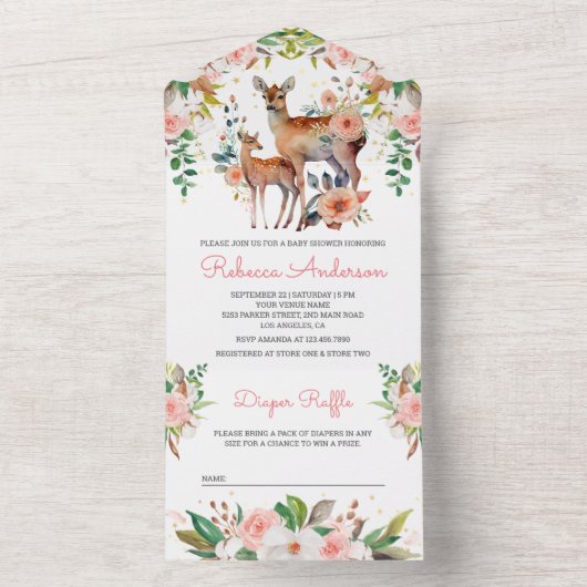 Mama und Baby Floral Deer Baby Dusche All In One Einladung (Innen Boden)