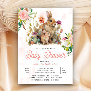 Mama und Baby Florale Hase Babyparty Einladung