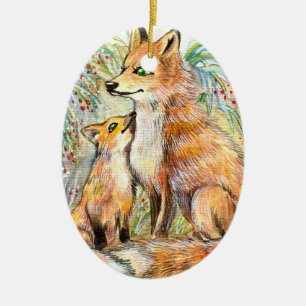 Mama und Baby Fox Keramikornament