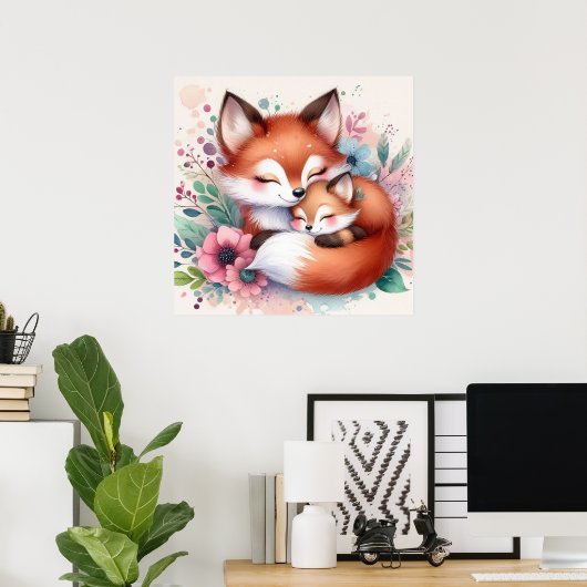 Mama und Baby Fox Poster (Heimbüro)