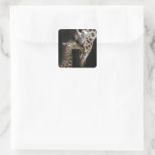 Mama und Baby Giraffe Cuddle Quadratischer Aufkleber (Tasche)