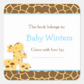 Mama und Baby Giraffe Dusche Buchzeichen Quadratischer Aufkleber (Vorderseite)