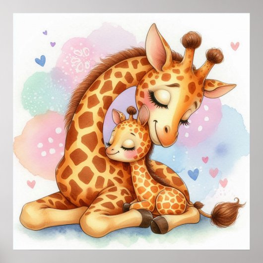 Mama und Baby Giraffe Poster (Vorne)