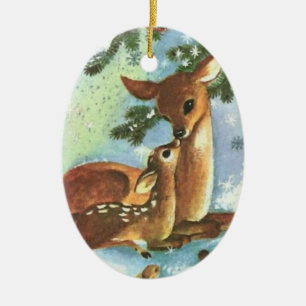 Mama und Baby Girl Deer Keramik Weihnachtsschmuck