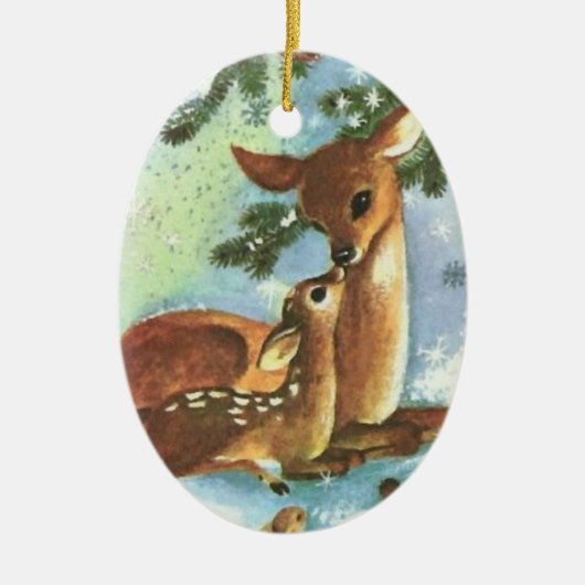 Mama und Baby Girl Deer Keramik Weihnachtsschmuck (Vorne)