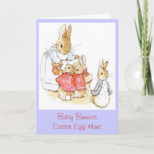 Mama und Baby-Kaninchen Ostereiersuche Vintage Feiertagskarte