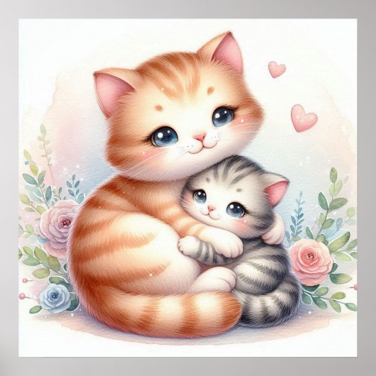 Mama und Baby Kitten Poster (Vorne)