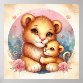Mama und Baby Lion Poster
