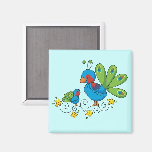 Mama und Baby Peacock Magnet (Vorderseite/Rückseite)