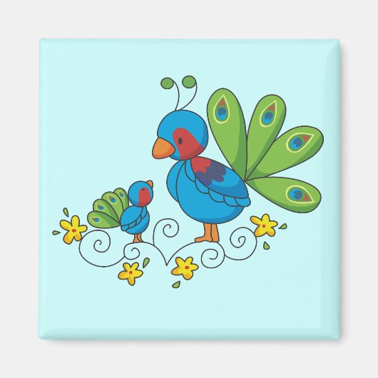 Mama und Baby Peacock Magnet (Vorne)