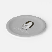 Mama und Baby Penguins Neutral Gray Baby Dusche Pappteller (Schrägansicht)