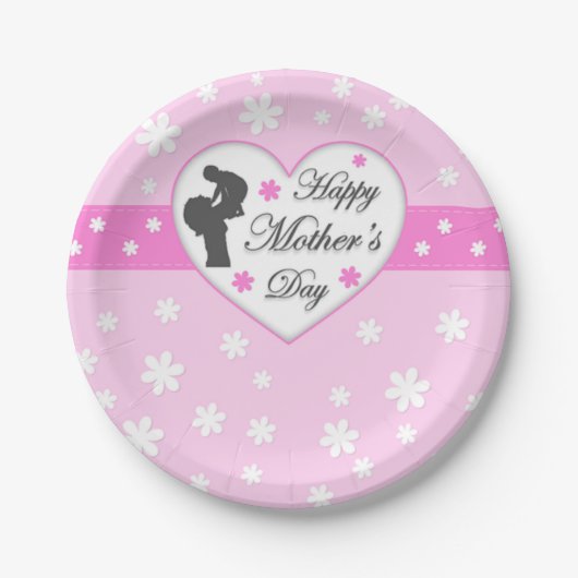 Mama und Baby pink Muttertag Pappteller (Vorderseite)