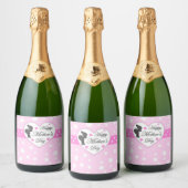 Mama und Baby pink Muttertag Schaumweinetikett (Flaschen)
