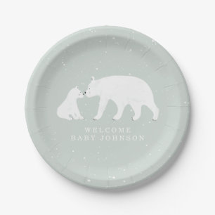Mama und Baby Polar Bear Blue Winter Baby Dusche Pappteller